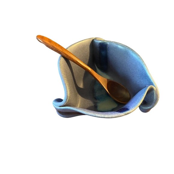 Hilborn Pottery Bowl Small Blue Signed Hand Made Pinched Rolled Canada - Picture 2 of 6